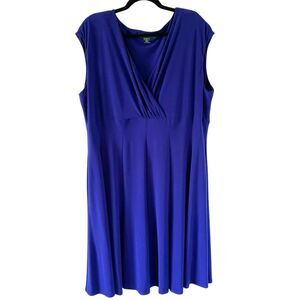 Lauren Ralph Lauren 20W Midnight Blue Empire Aline Stretch Shift Dress V-Neck